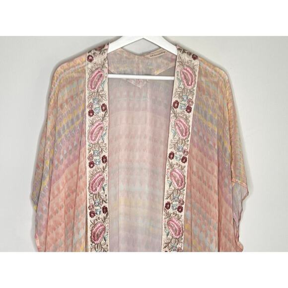 Soft Surroundings Floral Watercolor Kimono Shawl Cardigan Pastel Pink Women L/XL - Picture 4 of 10